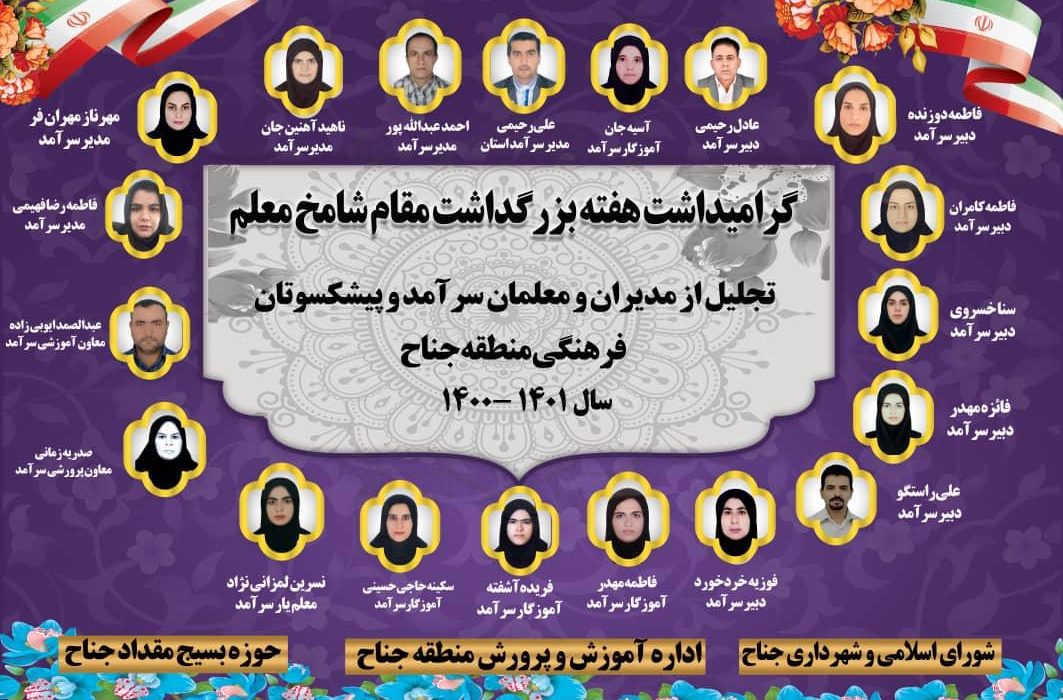 19 مدیر ، معاون و معلمین سرآمد منطقه جناح مشخص شدند