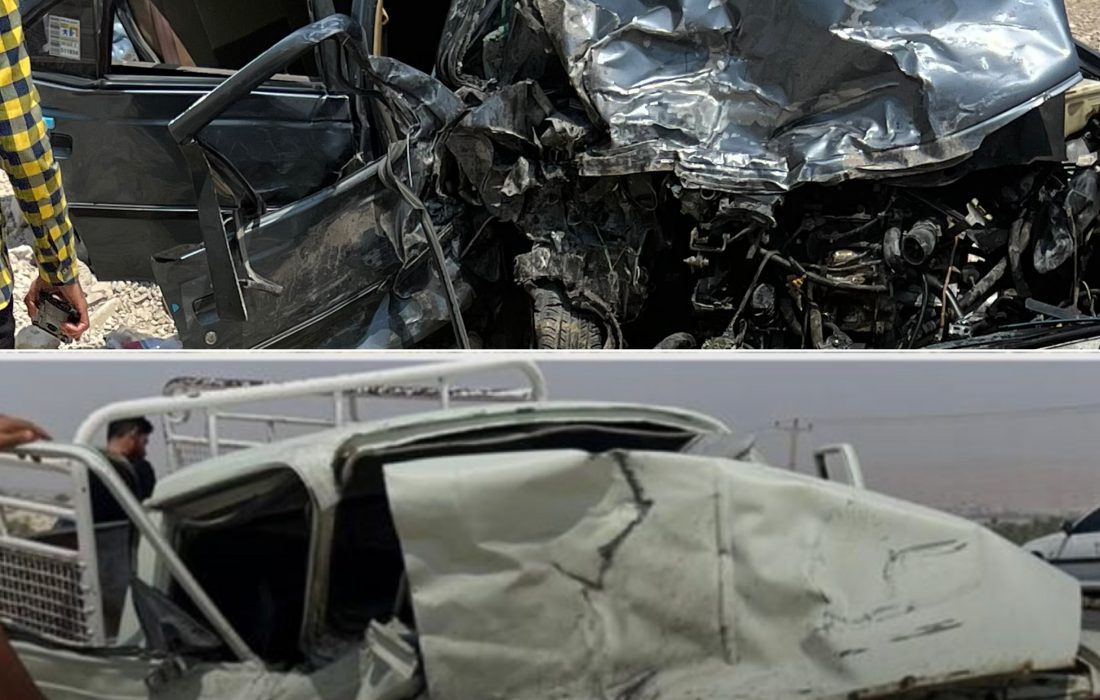 شاخ به شاخ شدن خودرو پژو و پیکان وانت در محور تنگ بستک – چاه بنارد دو فوتی بر جای گذاشت