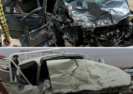 شاخ به شاخ شدن خودرو پژو و‌‌ پیکان وانت در محور تنگ بستک – چاه بنارد دو فوتی بر جای گذاشت